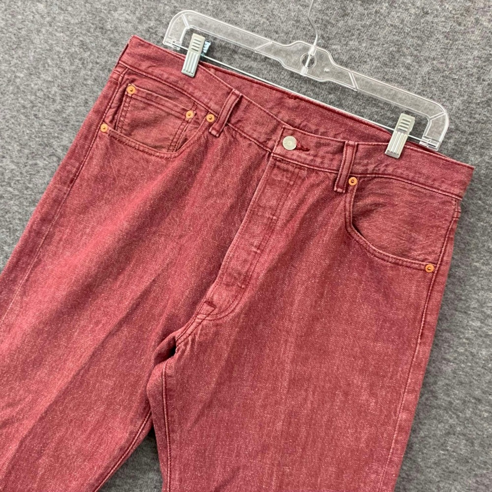 Levis Jeans Mens 34x29 Burgundy 501 Original Fit White Oak Cone Denim 00501-2130